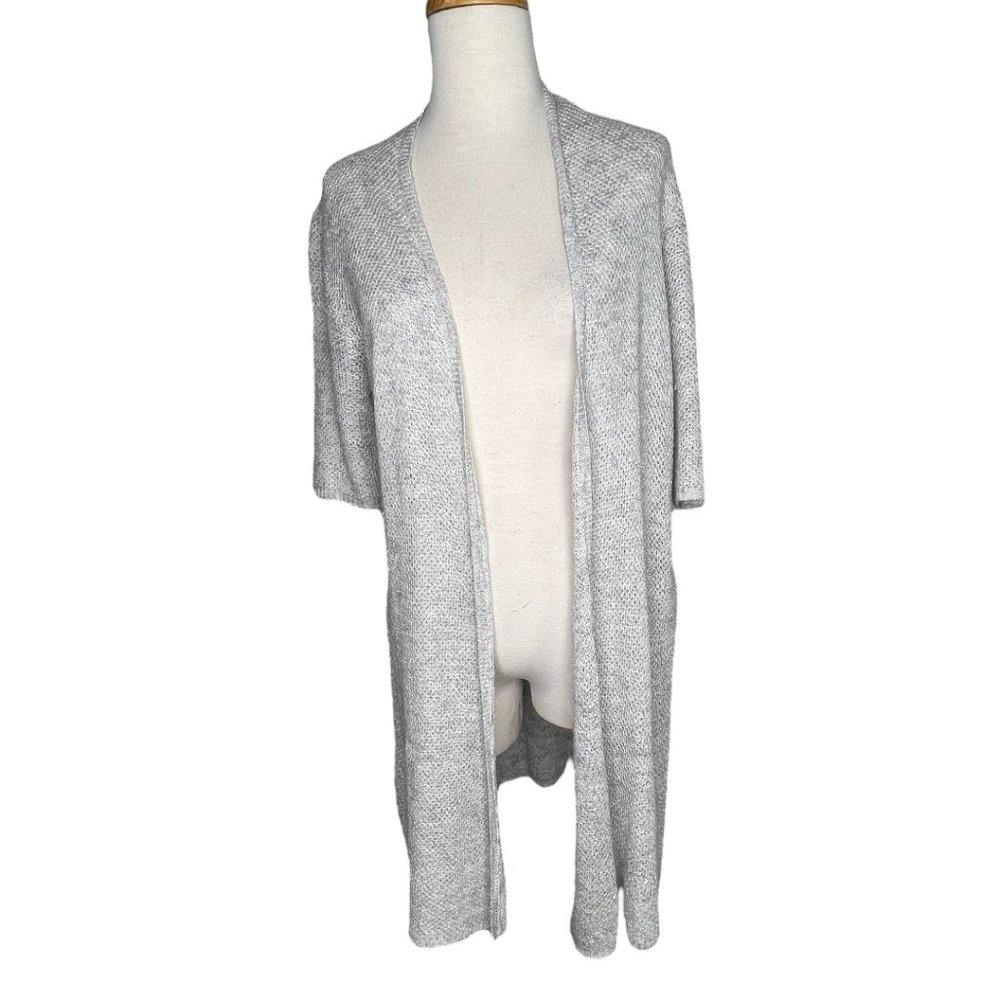 Eileen Fisher Open Front Long Tunic Knit Top Short Sleeves Cream Size S - Picture 2 of 10